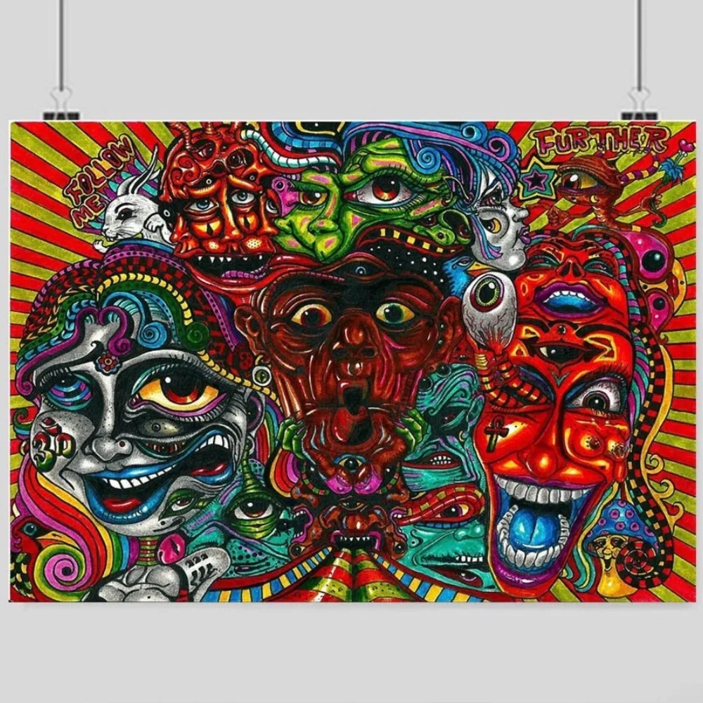 TRIPPY PSYCHEDELIC ACID POSTER ABSTRACT EYES WIERD WALL ART PRINT Tapestry